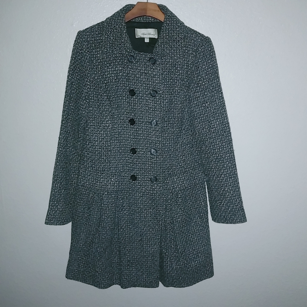 Anthropologie Beth Bowley L Tweed Double Breasted Overcoat in Black White - Picture 2 of 9